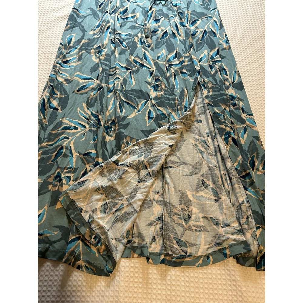 Lascana (NEW) Tropical Leaf Print Maxi Skirt Teal Blue Paperbag Waist Slit NWT - Picture 7 of 12